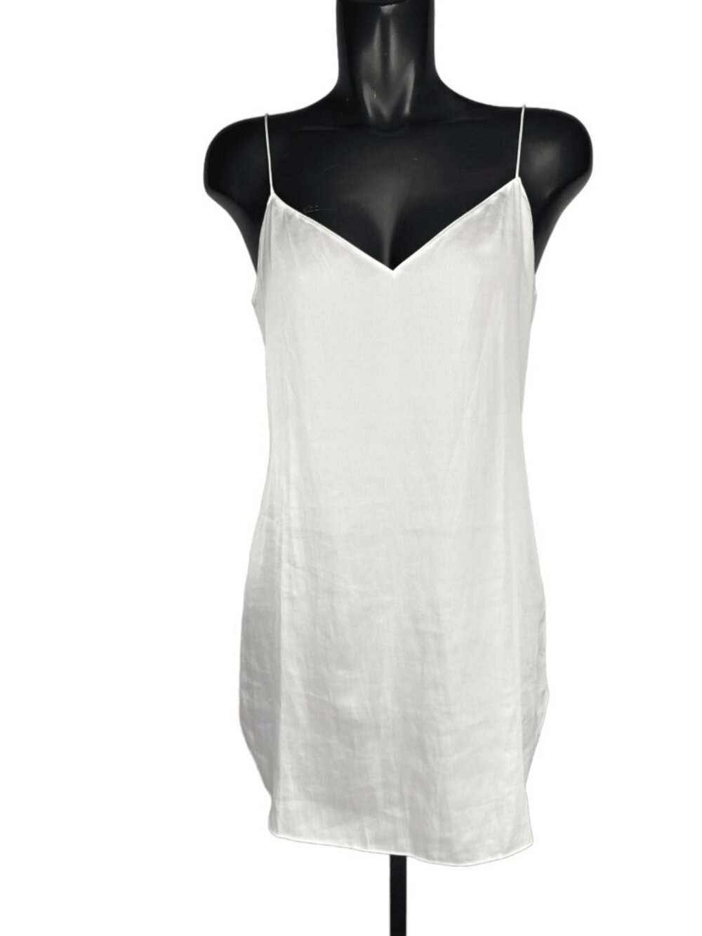 THEORY Satin Minimalist White V-Neck Slip Dress Size S